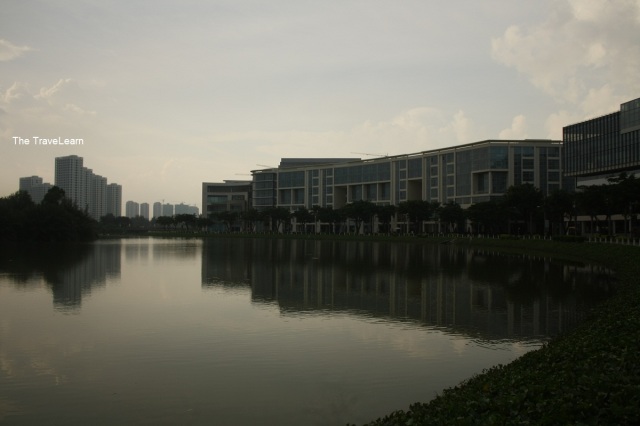 The lake is in the middle of malls and apartments